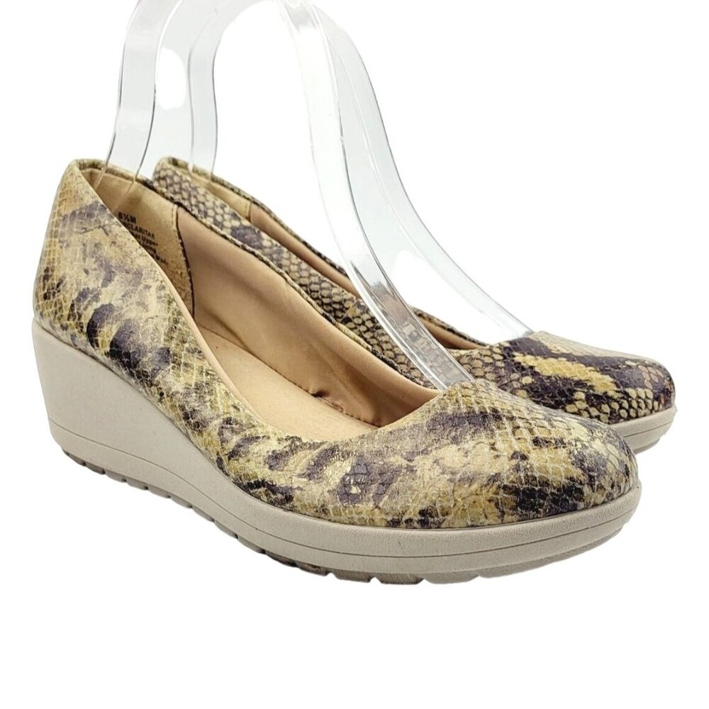 Easy‎ Spirit Esclarita Leather Animal Print Wedge - Size 6.5